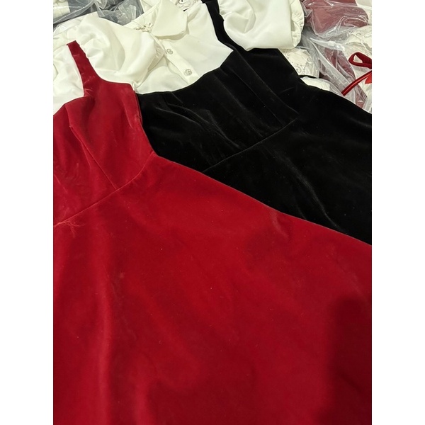 Váy Nhung Phối Cổ Dáng Sơ Mi Có BIGSIZE_Haxuanstore
