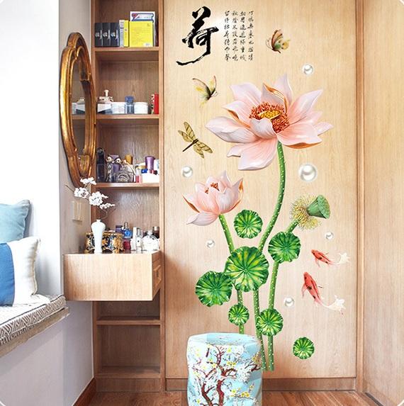 Decal dán tường Sen hồng- H59-flowerdecal-Scenedecal