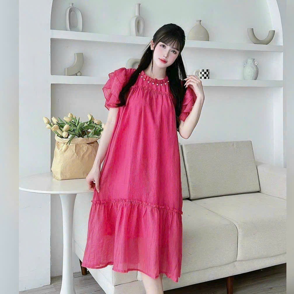 Đầm bầu dự tiệc - Váy bầu xinh dự tiệc váy bầu voan 2 lớp mềm mát phù hợp đi tiệc đi chơi đi làm đầm dài qua gối