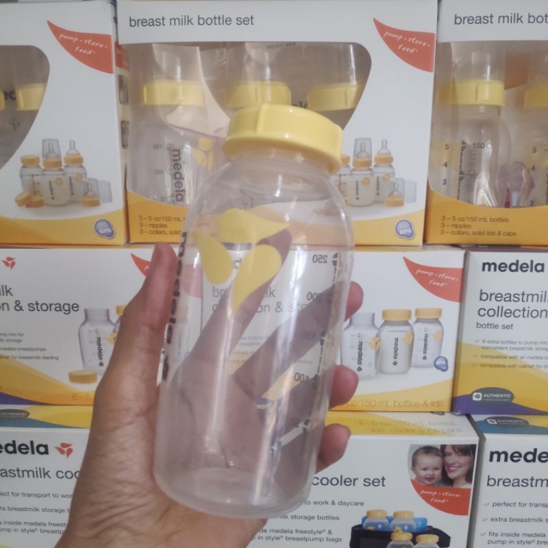 (Lớn-250ml)Bình Trữ Sữa Medela 250ml Kèm Nắp/Núm Ti(Tách Lẻ Từ Hộp 3 Bình)