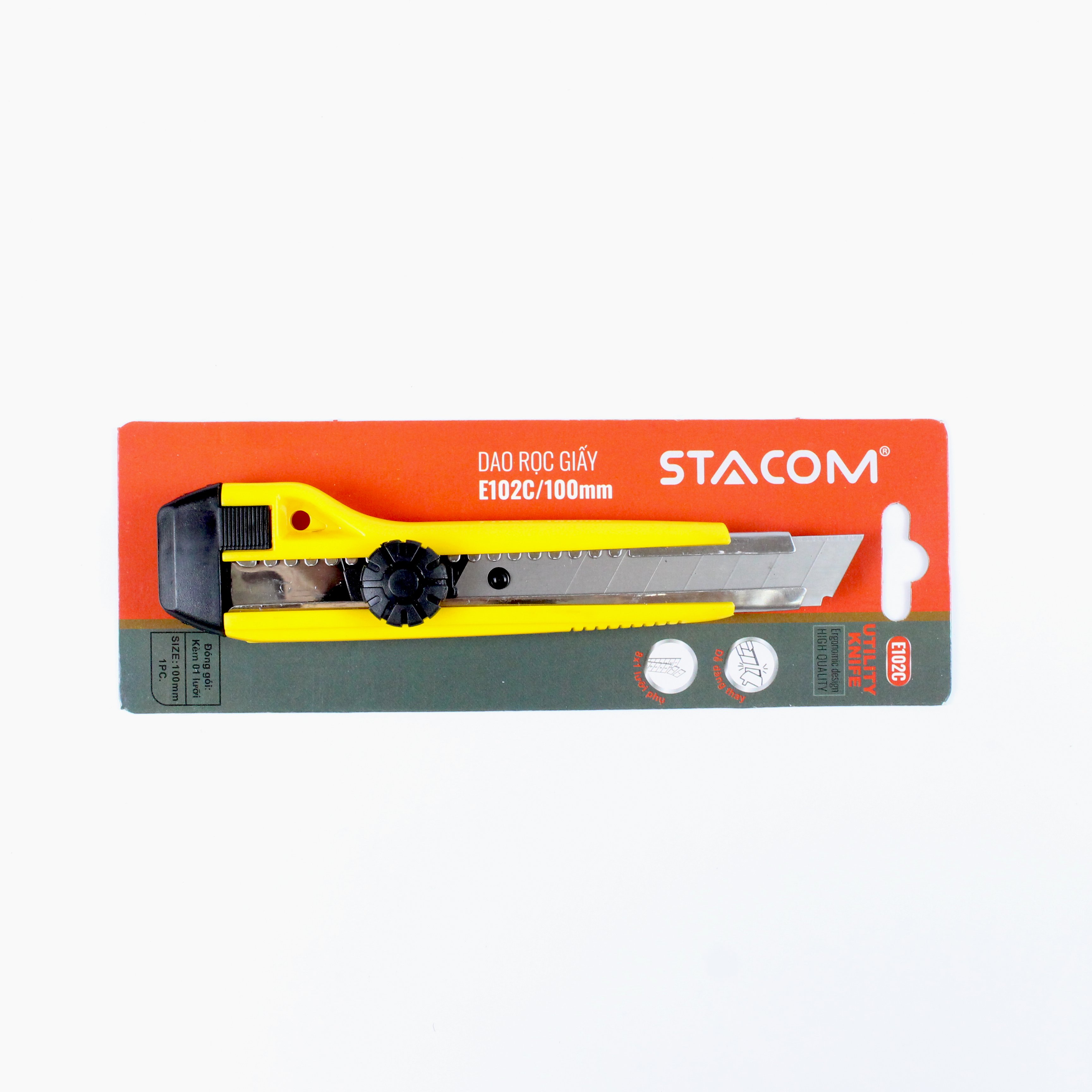 Dao Rọc Giấy Công Nghiệp STACOM Kèm 02 Lưỡi Phụ - Lưỡi Cỡ Lớn E102C - 18 x 100 x 0.5 mm - Có bán kèm lưỡi thay