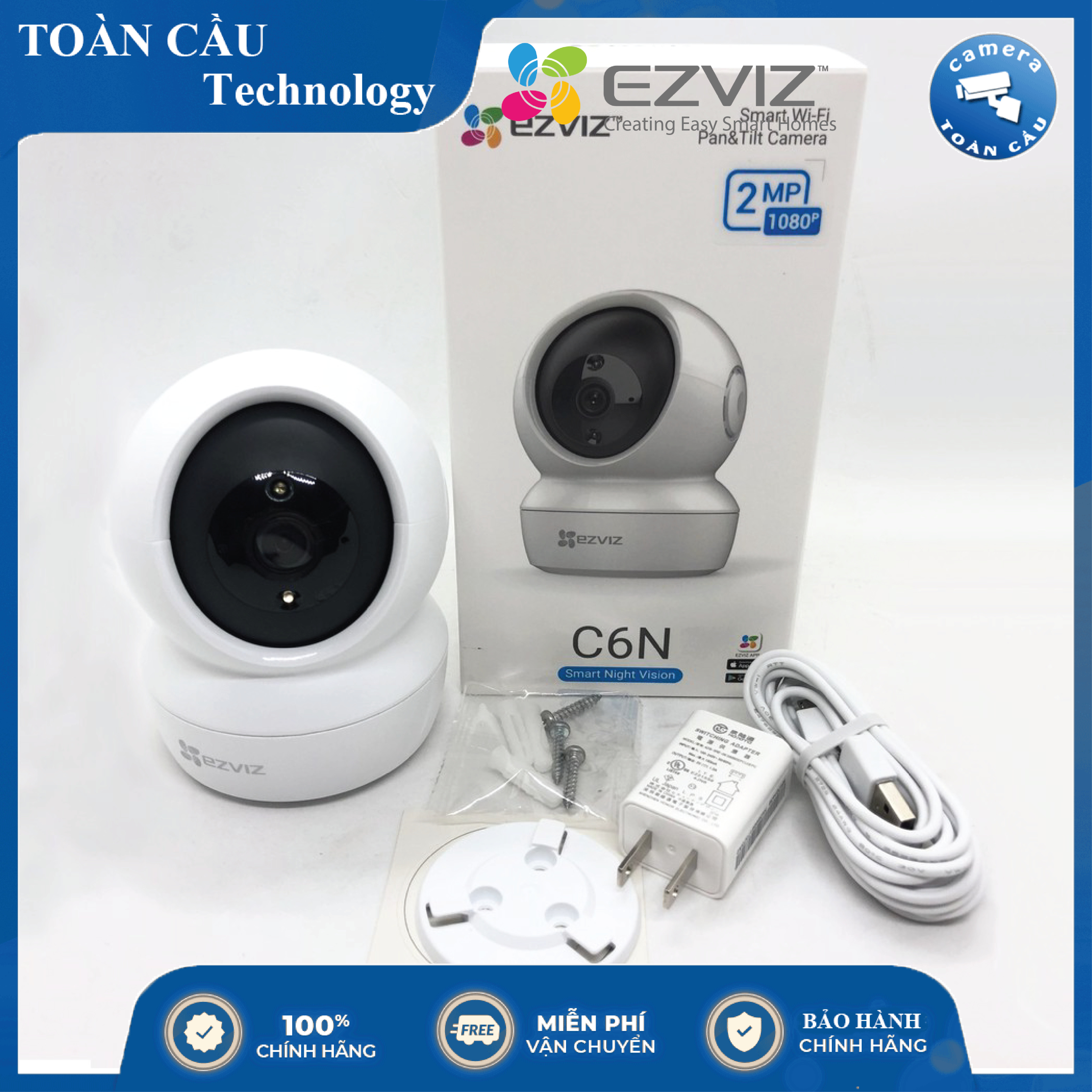 [100% CHÍNH HÃNG] Camera WIFI EZVIZ C6N 2MP (1080P) - Xoay 360 Thông Minh + Đàm Thoại 2 Chiều + Quay Theo Chuyển Động - Camera CS-C6N Giám Sát WIFI Không Dây - Camera Toàn Cầu