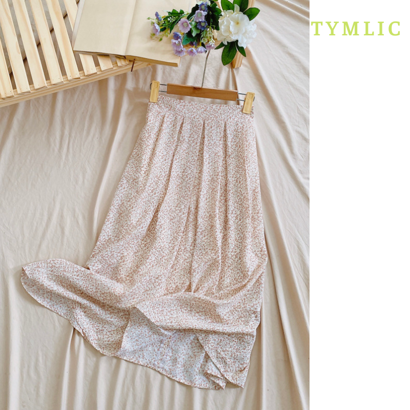 Chân váy midi họa tiết xếp ly TYMLIC