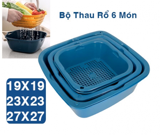 Bộ rổ nhựa kèm thau ecco 6 món 3 kích thước khác nhau cao cấp , rổ nhựa, rổ kèm thau, rổ nhựa kèm thau, bộ rổ 6 món, rổ rau, rổ nhựa đựng rau, rổ 2 lớp, rổ nhựa đa năng