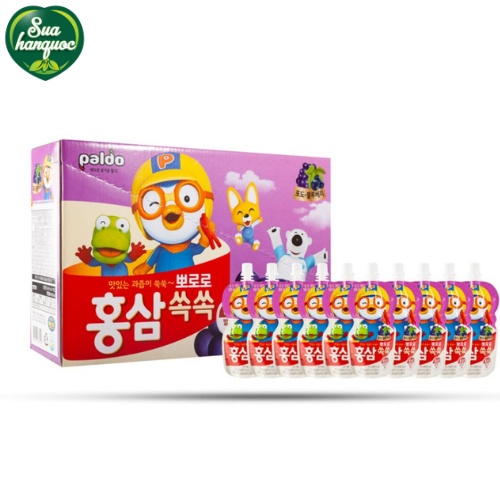 Hộp 10 Túi Nước Hồng Sâm Trẻ Em Pororo Paldo (VỊ VIỆT QUẤT)