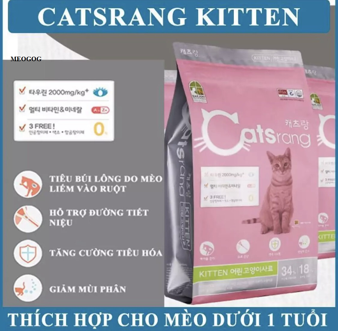 Thức ăn hạt cho mèo con Catsrang Kitten 400gr MEOGOG