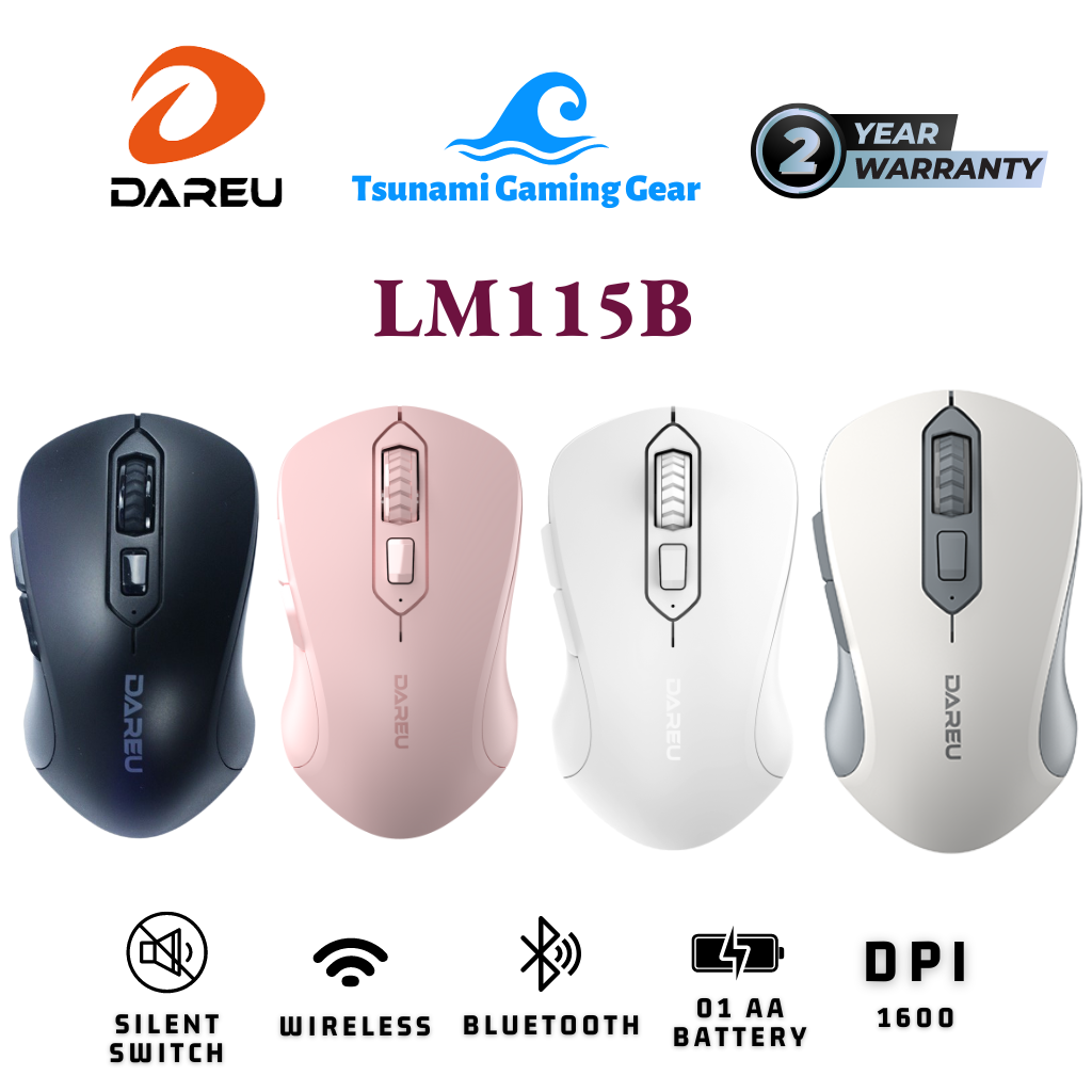 Chuột không dây DAREU LM115B Dual Mode (Bluetooth + Wireless 2.4Ghz) | Silent Switch | Pin AA