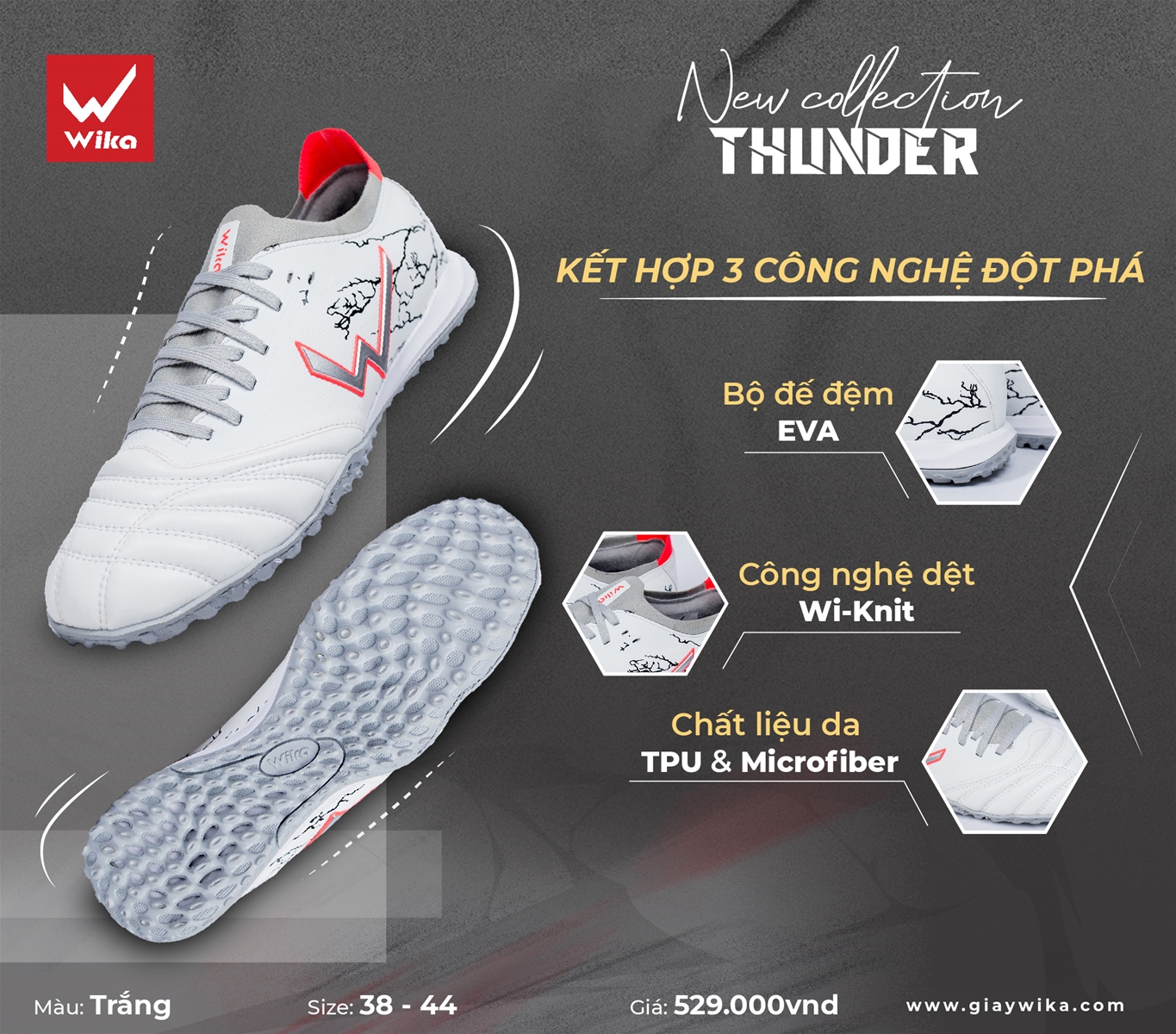 Giày bóng đá Wika Thunder đế TF sân cỏ nhân tạo