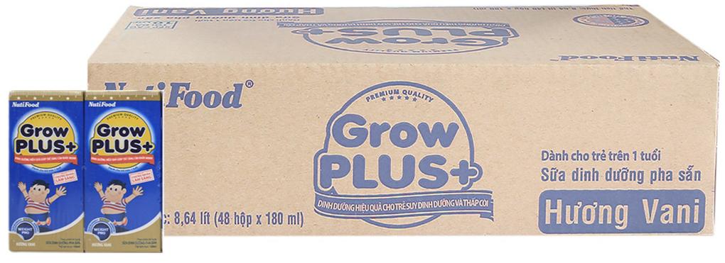 Thùng 12 lốc sữa bột pha sẵn Nutifood Grow Plus+ xanh 180ml