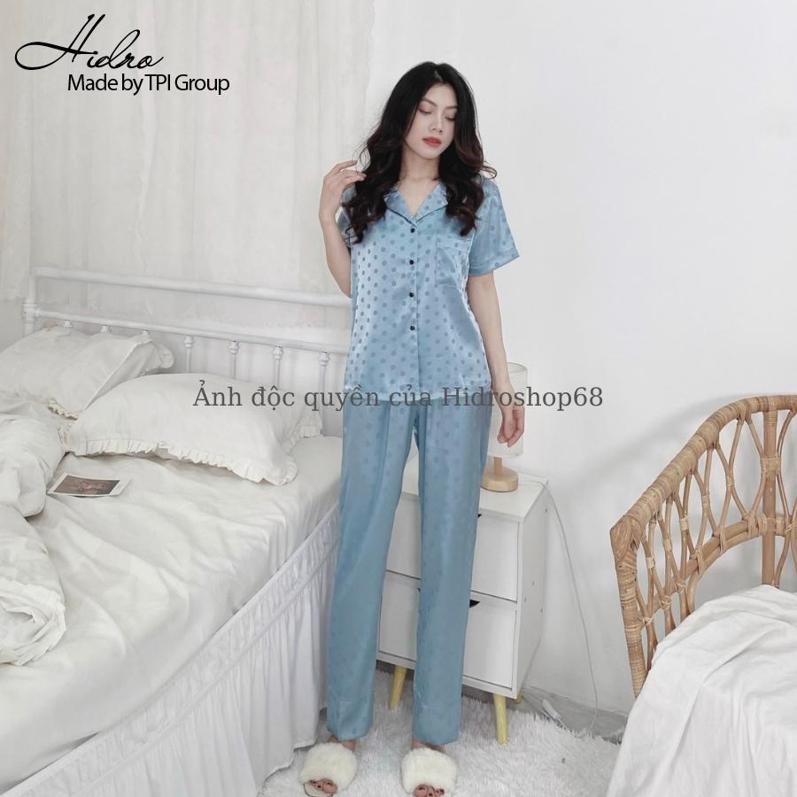 Đồ ngủ pijama lụa gấm chấm bi cộc dài