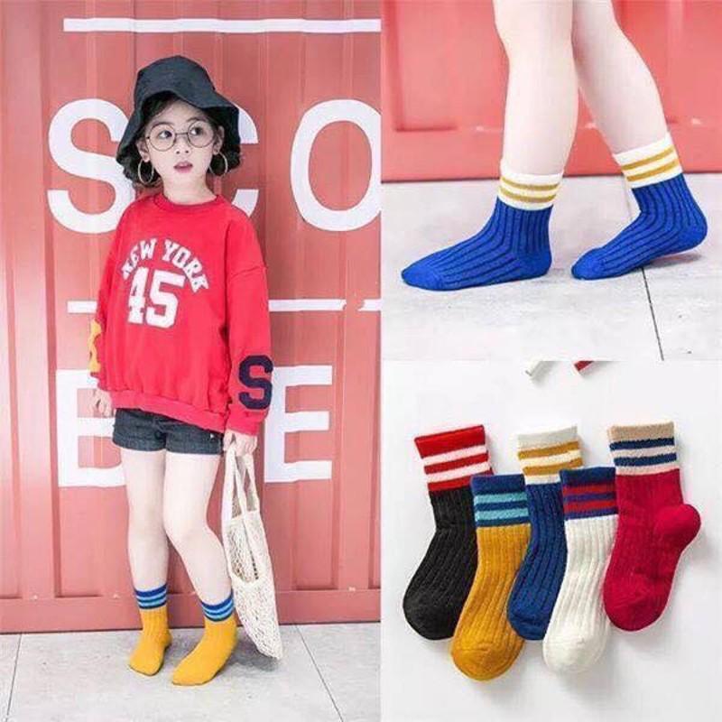 Set 5 đôi tất (vớ) cổ cao phong cách Hàn Quốc cho bé từ 1 tuổi - 8 tuổi (có túi zip)
