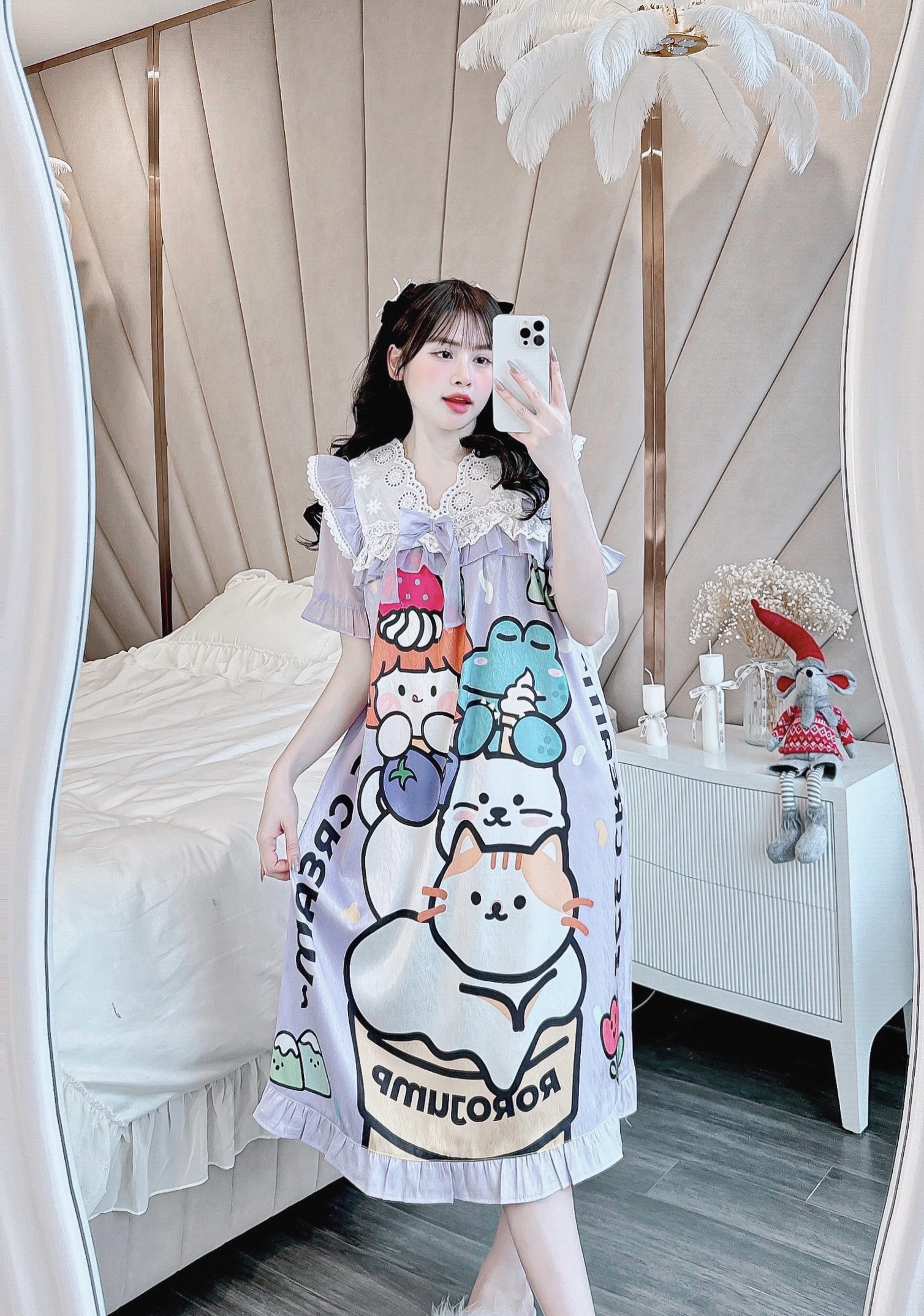 [40kg - 70kg] Đầm váy ngủ mặc nhà LỤA XƯỚC dễ thương phom rộng