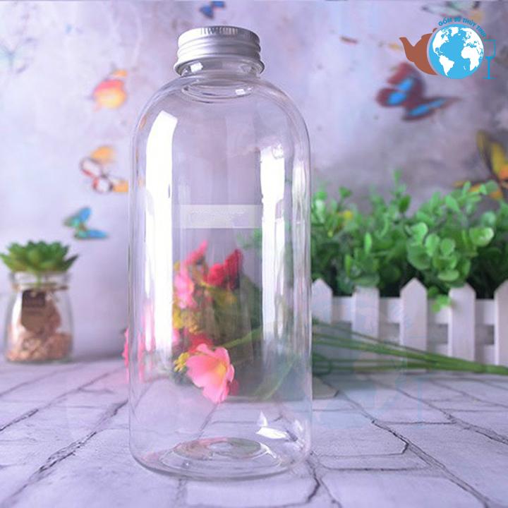 3 Chai thủy tinh TRÒN 500ml nắp nhôm đựng nước detox - Bộ 3 chai
