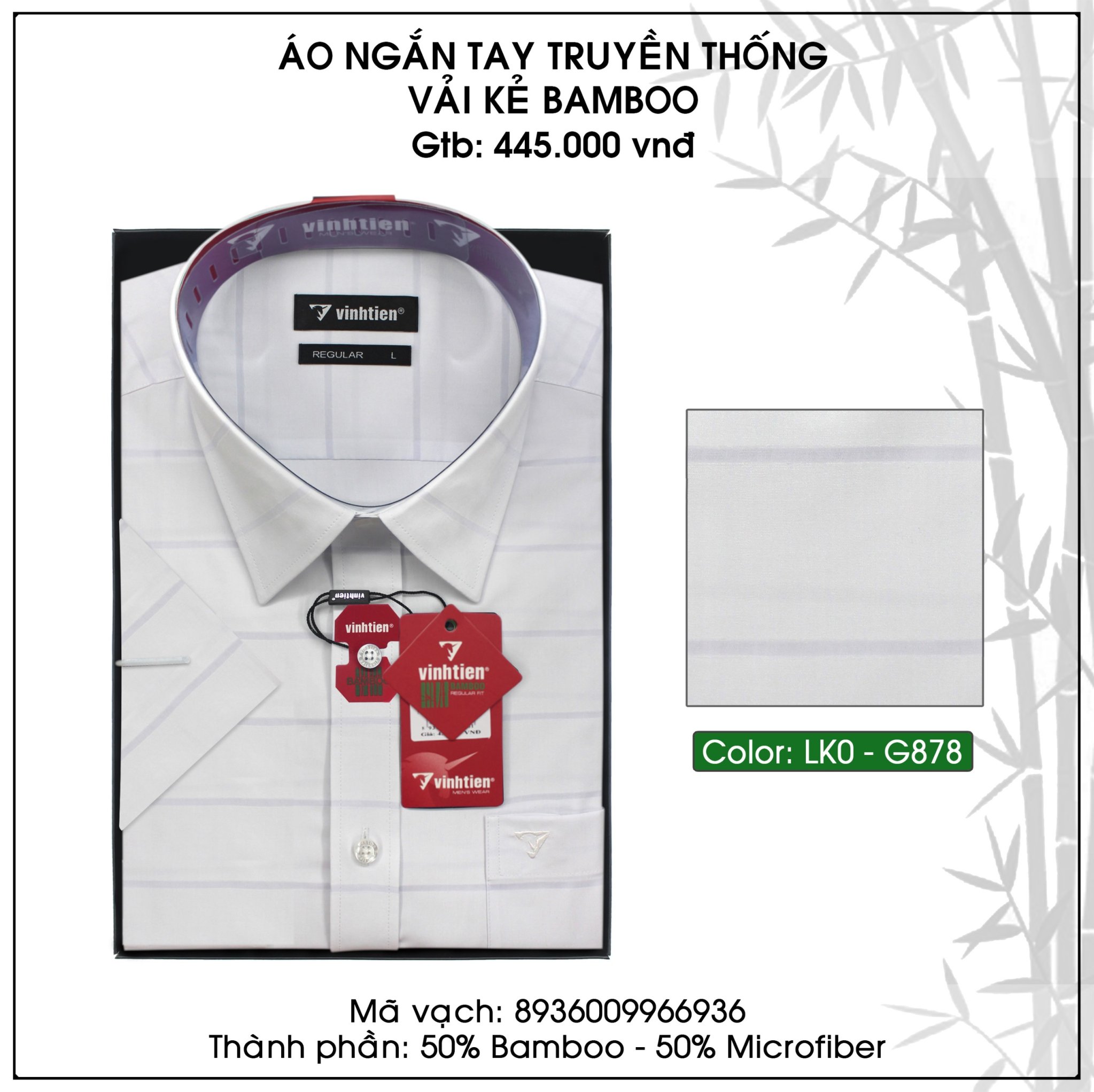 (Freeship Max)[HCM]Áo Sơ Mi Ngắn Tay Caro Vải Bamboo Vạt Ngang Form Regular Vĩnh Tiến 445.1