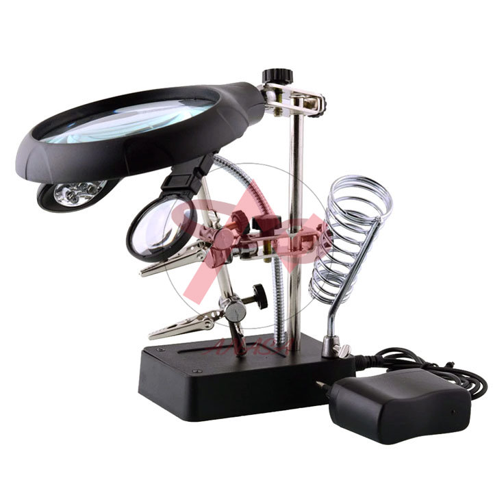 Kính lúp đôi kẹp hàn để bàn có đèn led chiếu sáng te-800
