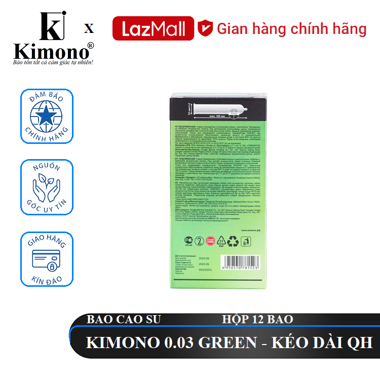 [ KIMONO ] Bao cao su Kimono 0.03 Green 12 bao - Siêu Mỏng