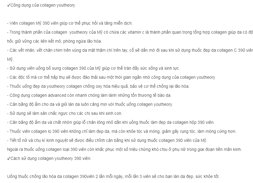 Collagen 390 viên collagen Youtheory Advanced Type 1,2&3