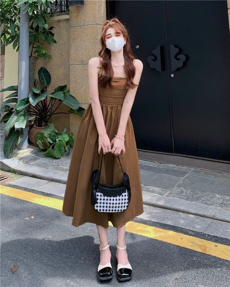 ĐẦM Phong cách HEPBURN XẾP LI 2 DÂY NƠ