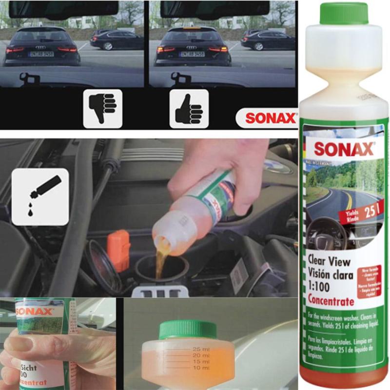 Nước rửa làm sạch và trong kính lái Sonax Clear View 1:100 Concentrate 250ml