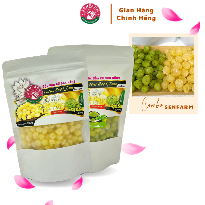 Combo 2 bịch mứt hạt sen 2 vị (trà xanh + truyền thống) thượng hạng Senfarm