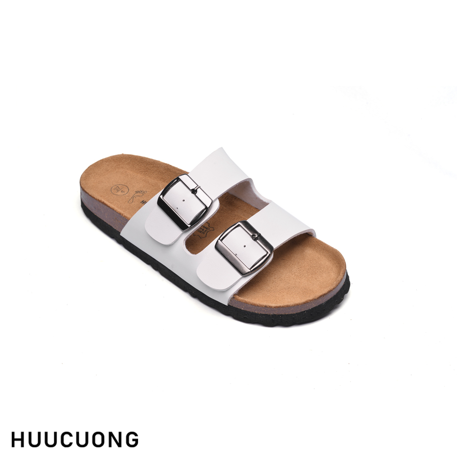 Dép đế trấu nữ 2 khóa da pu trắng