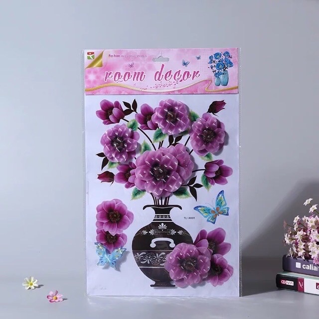 Tranh dán tường 3D hình bình hoa - Tranh Decor 3D bình hoa
