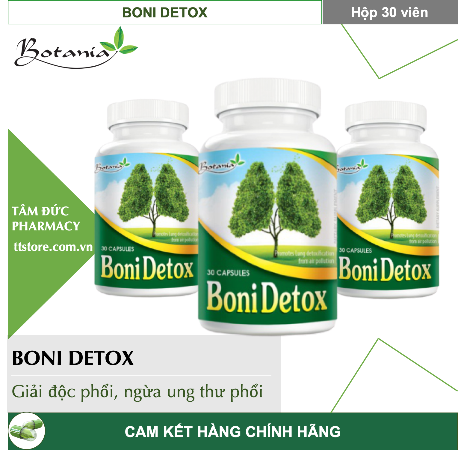 BONIDETOX [Hộp 30 viên] - Viên uống bổ phổi Botania [Boni detox]