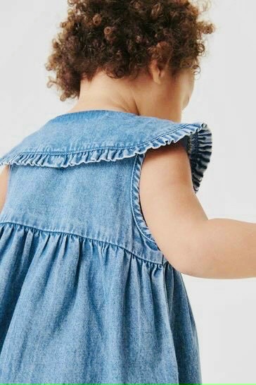 D013 Đầm Jeans bé gái cổ sen dáng suông