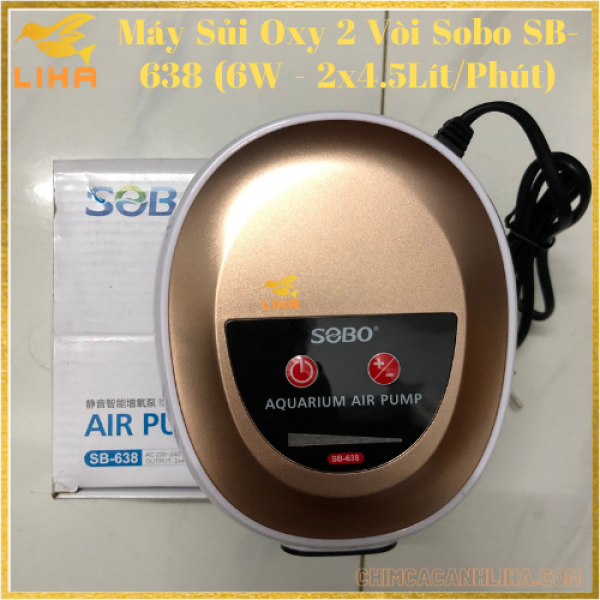 Máy Sủi Oxy 2 Vòi Sobo SB-638 (6W - 2x4.5Lít/Phút) - Máy Oxy Không Ồn Cho Hồ Cá