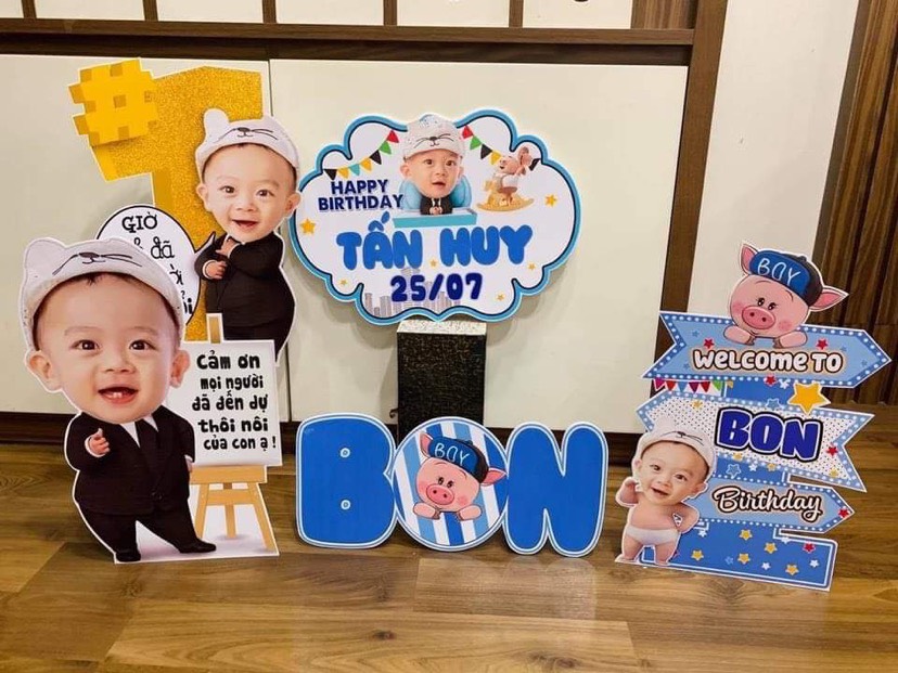 Set chibi để bàn trang trí sinh nhật  bé trai 1 tuổi
