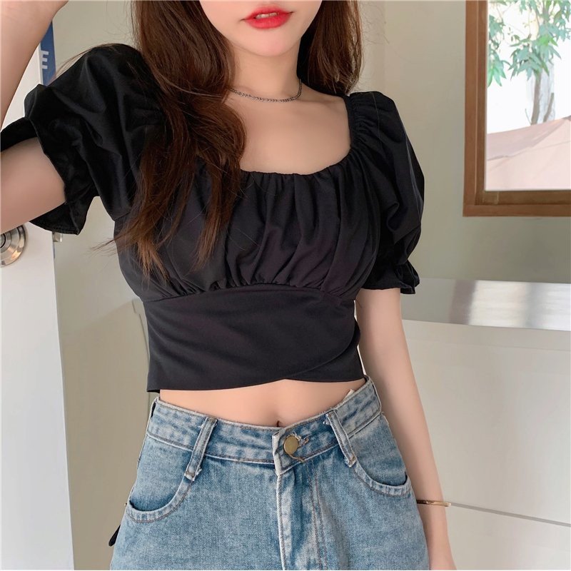 Áo kiểu nữ croptop thắt nơ lưng siêu cute - TT5