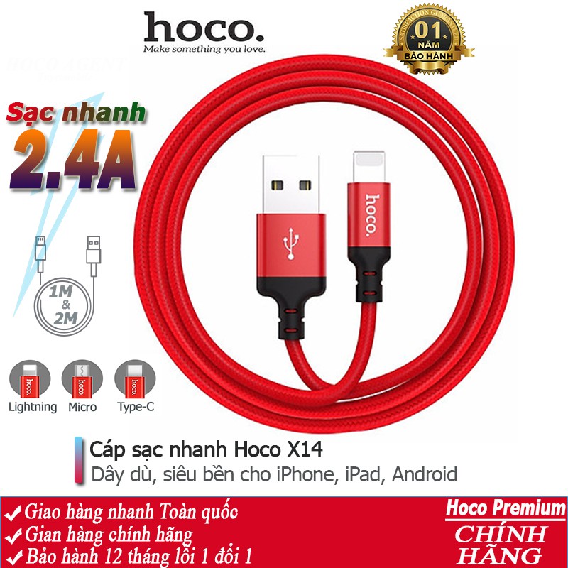 Cáp sạc iphone dài 1m/2m Hoco X14 siêu bền hàng chính hãng