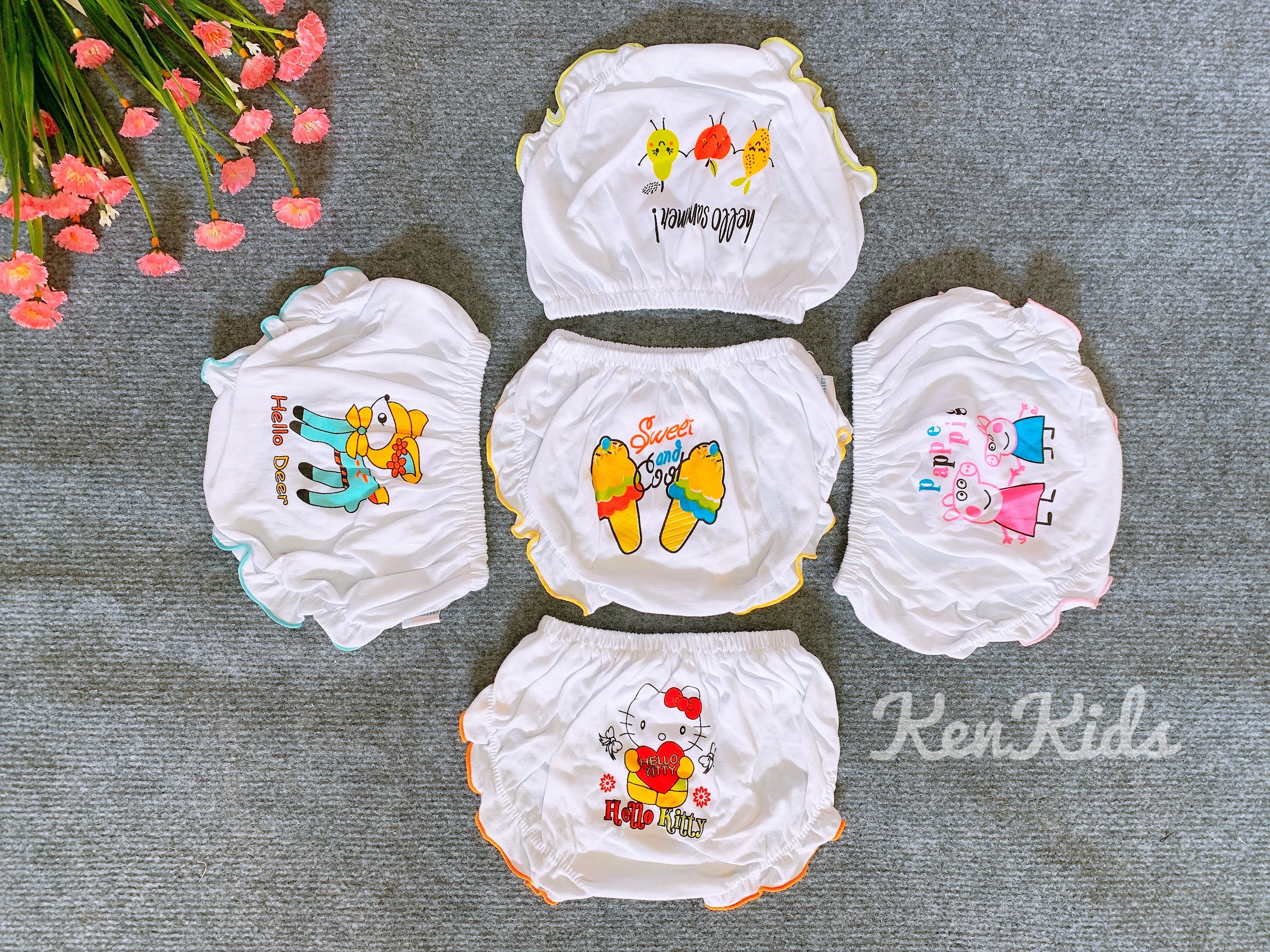 COMBO 5 Quần chip trắng in mông chất thun 100% cho bé gái (4-13kg)