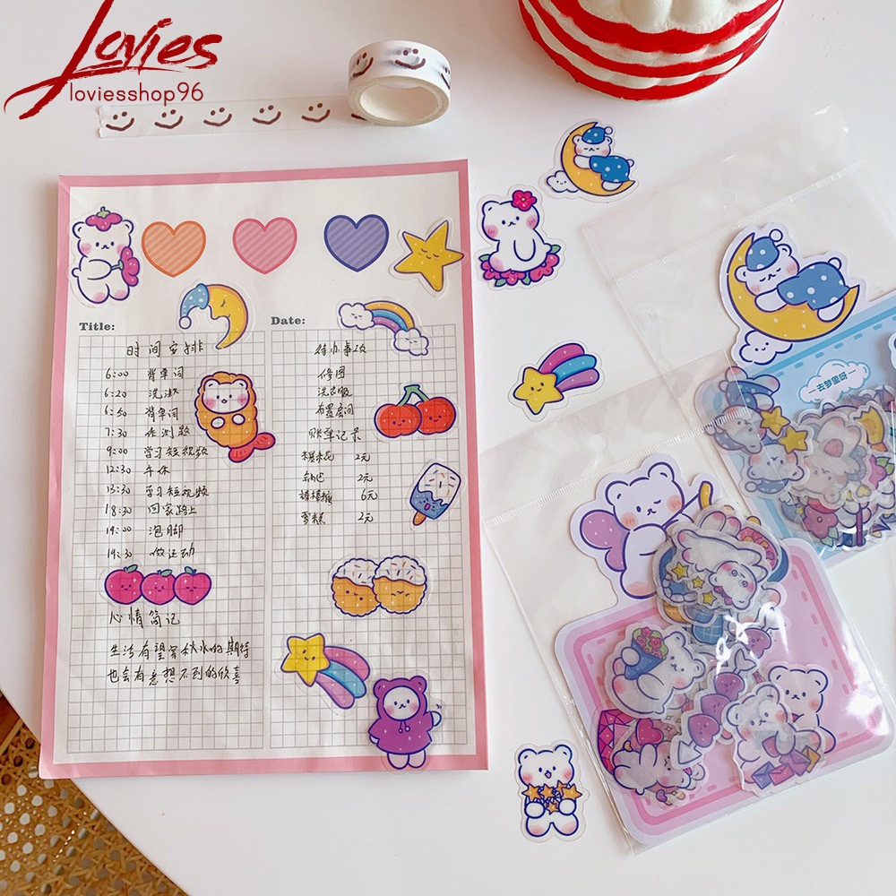 [4 Mẫu] Bộ 40 Miếng Dán Sticker Hình Gấu Kute