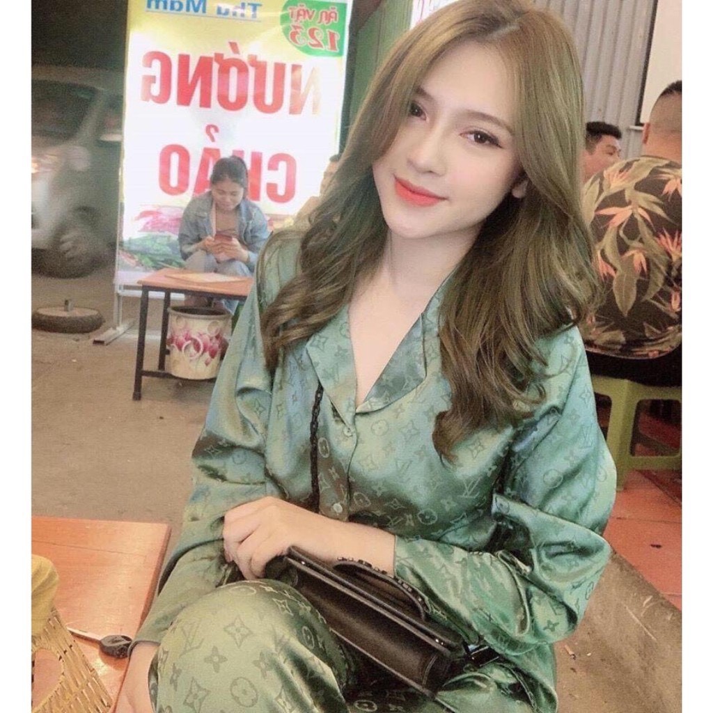 Bộ Pijama Lụa Gấm Cao Cấp Áo Tay Dài - Quần Dài