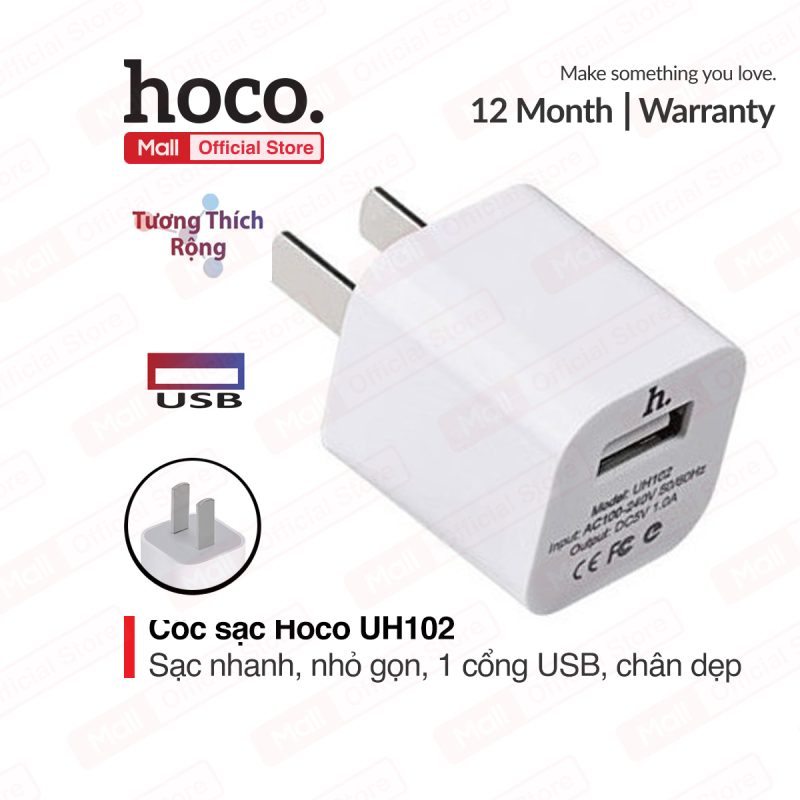 Củ sạc Hoco UH102 cắm chuẩn CN với dải điện áp rộng 100 - 240V cho Smart phone
