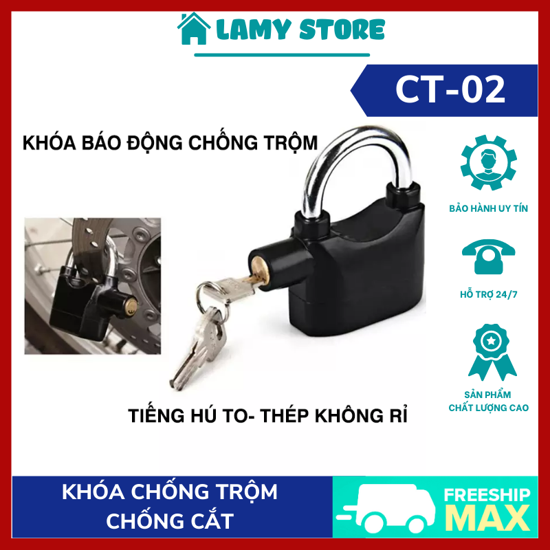 Ổ khóa báo động chống trộm ct02 có còi hú, ổ khóa chống trộm xe máy, chống trộm, chống cắt