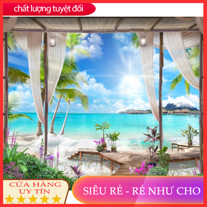 Tranh dán tường 3d cửa sổ phòng khách, phòng ngủ
