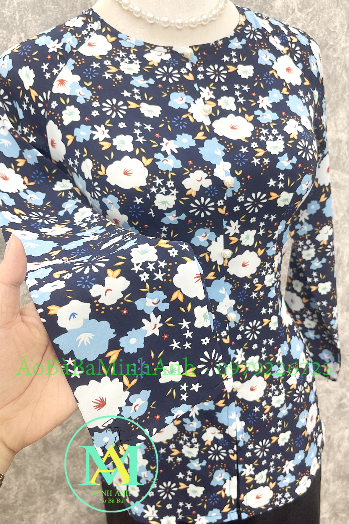 (ÁO LẺ) ÁO BÀ BA DÂY KÉO HOA ANH ĐÀO