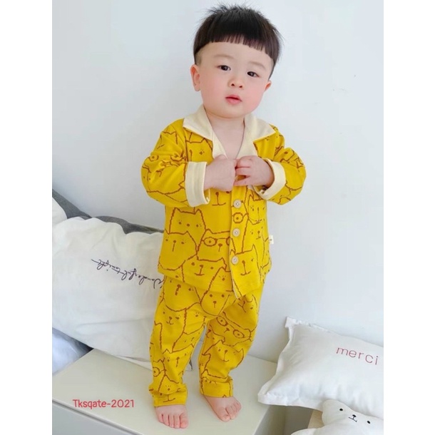 Bộ pijama dài tay mặt mèo cho bé