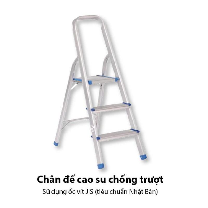 Thang ghế Oshima TG3, 3 STEPS - 3 bậc xếp gọn – Thang nhôm gấp chữ A nặng bền chắc, chân cao su trống trượt.