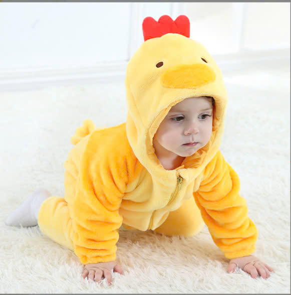 Bộ đồ liền thân bằng lông hình gà con cho bé