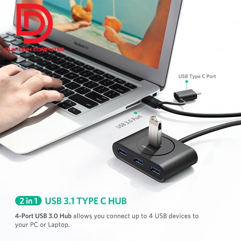 Bộ chia USB 3.0 4 cổng + USB Type C Ugreen 40850 chính hãng