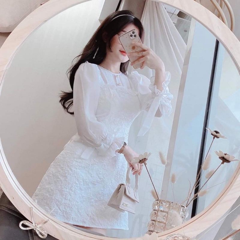 Đầm dự tiệc gấm xốp trắng nhẹ nhàng thanh nhã ura dress