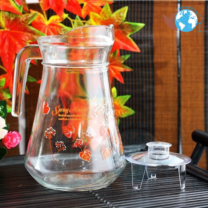 [HCM]BÌNH THỦY TINH RÓT NƯỚC CÓ HOA VĂN IN 1.3 LÍT