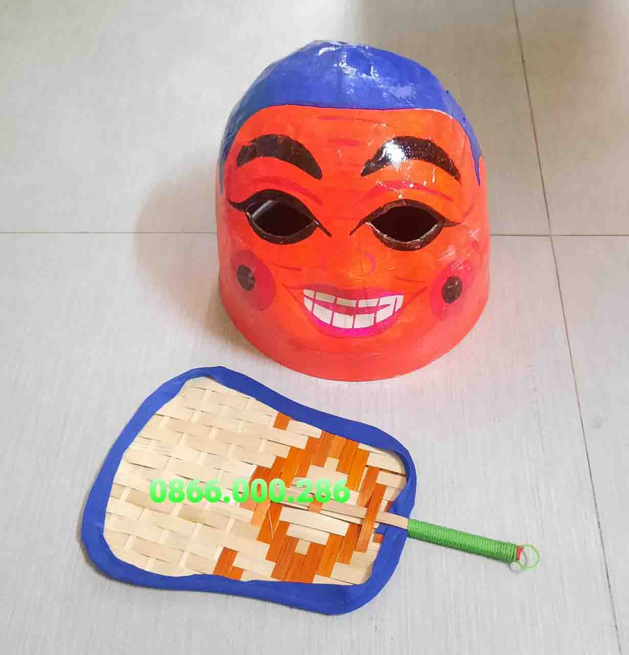 Combo đầu ông địa + trống lân (gồm quạt và 2 dùi)