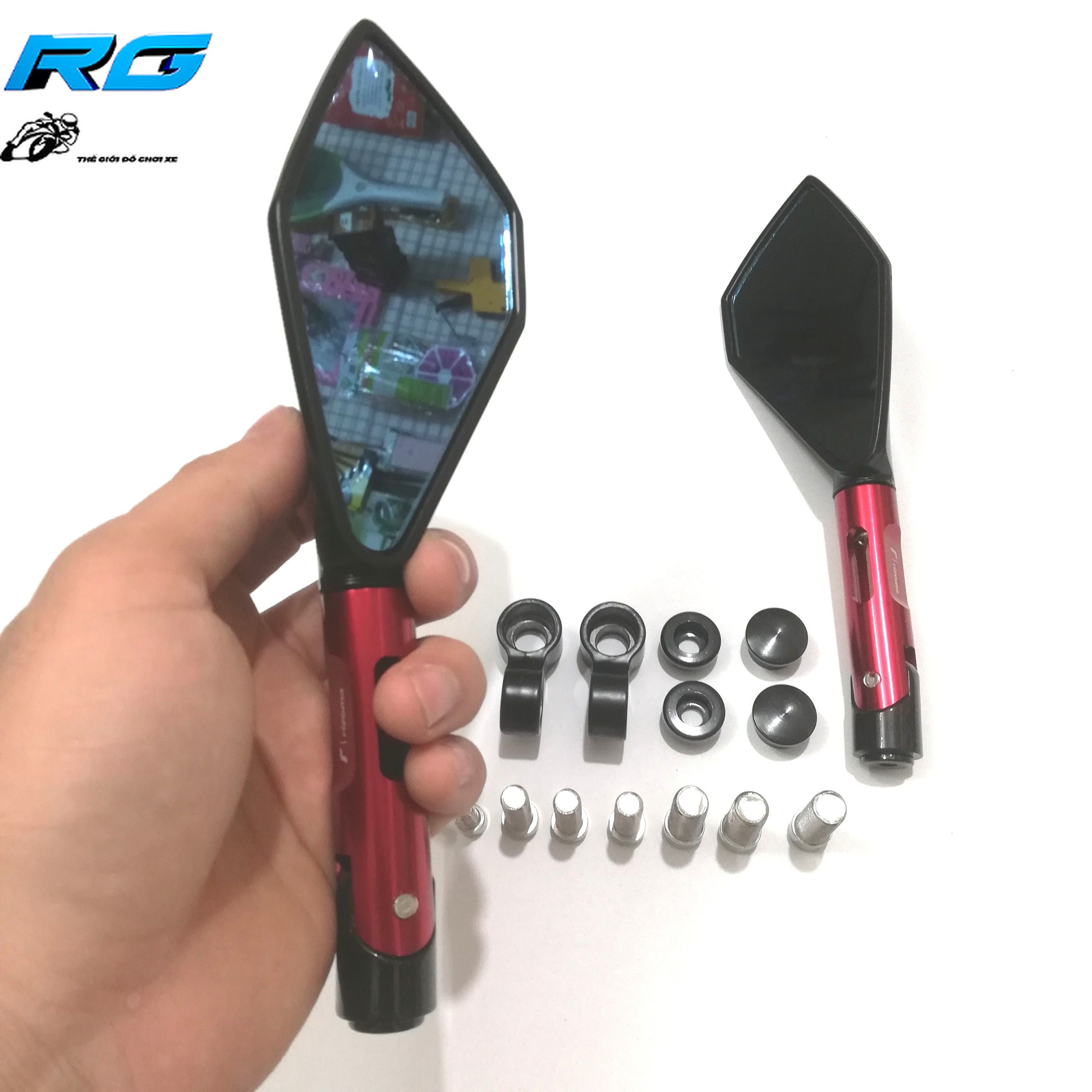 [HCM]Gương Chiếu Hậu Rizoma 5 Cạnh L2 Màu Đỏ - 1 Cặp
