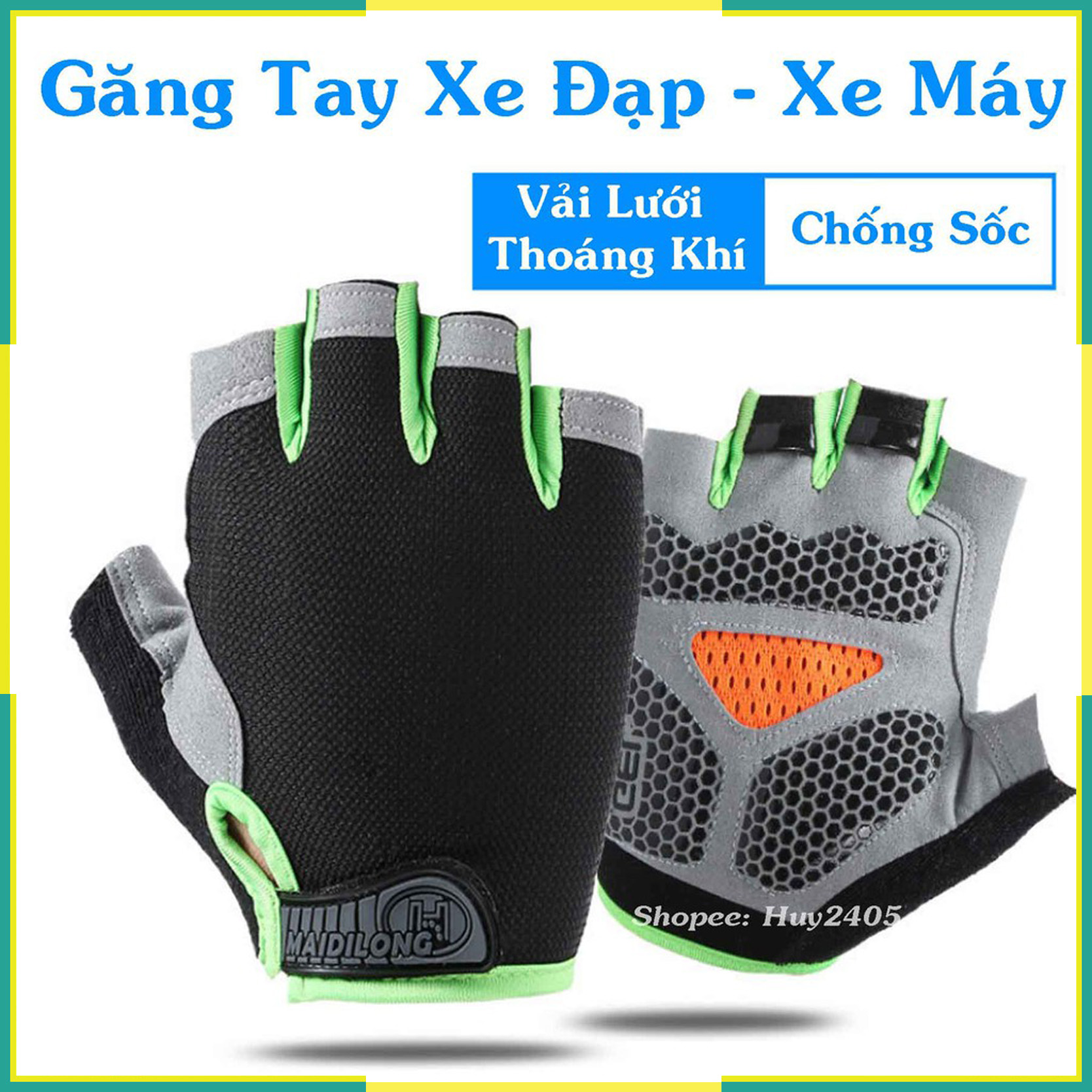 Bao Tay - Găng tay Xe Đạp Xe Máy Huwai - Chống Nắng Chống Sốc Thấm Hút Mồ Hôi, Thoáng Khí