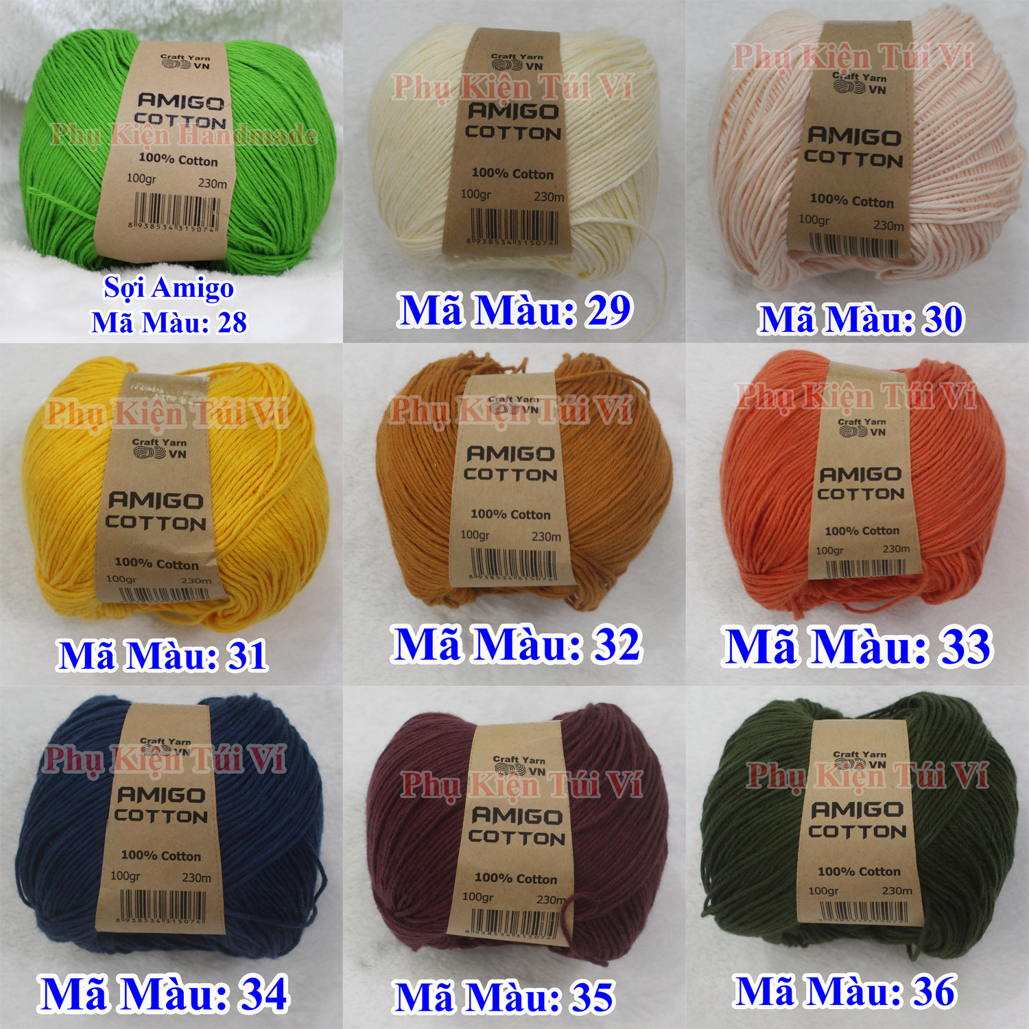 Sợi Amigo 100% Cotton 56k/c (Màu 1- 36)