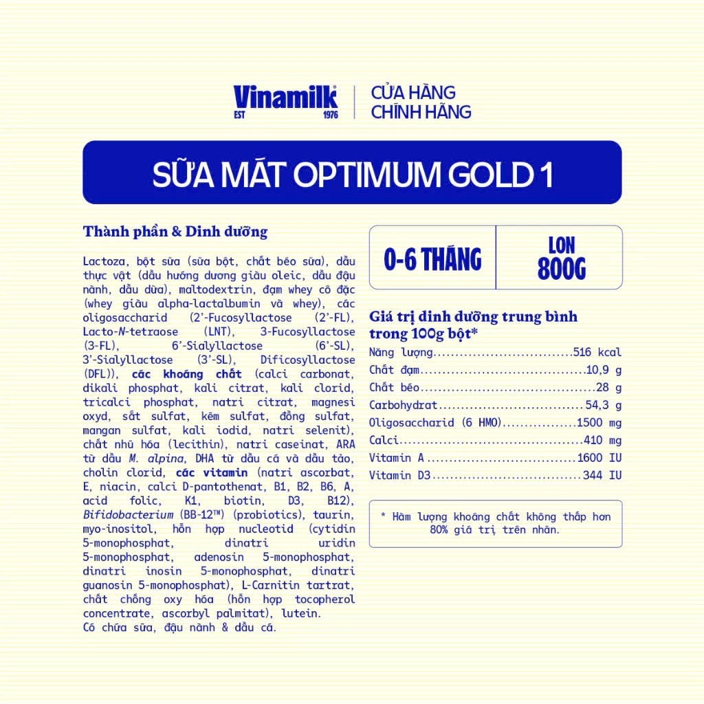(Expiration Date June 2027) (New Model with Points) Vinamilk Optimum Gold Powder Milk 1 800g.